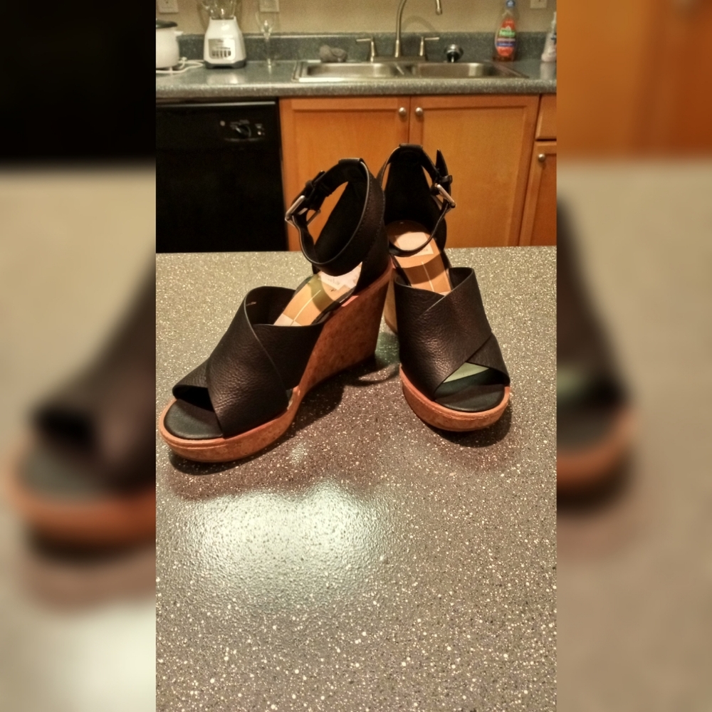 Black platform wedge heels sandals